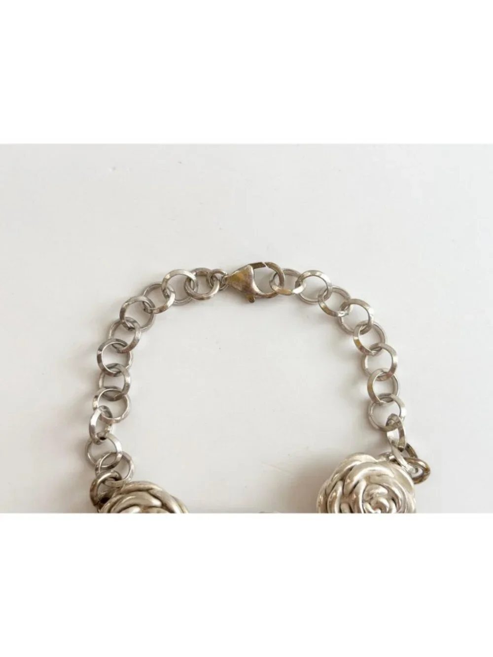 Triple Blooming Rosebud Floral Vintage Sterling Silver 925 Bracelet - 7.5